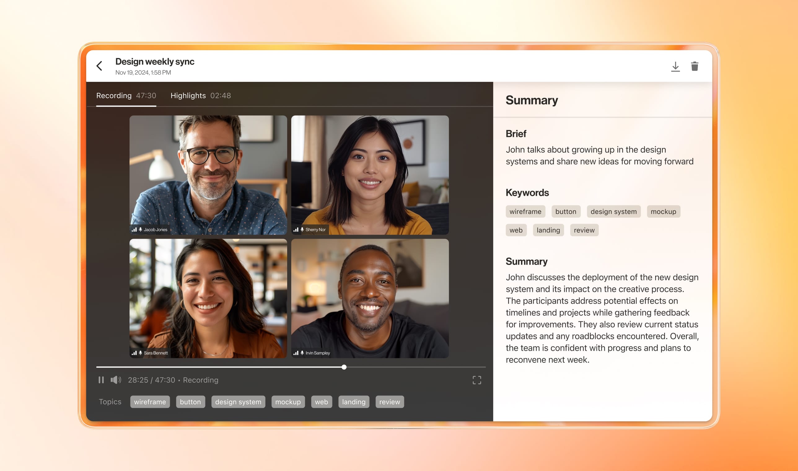 AI-generated meeting summary available after a RingCentral Video meeting