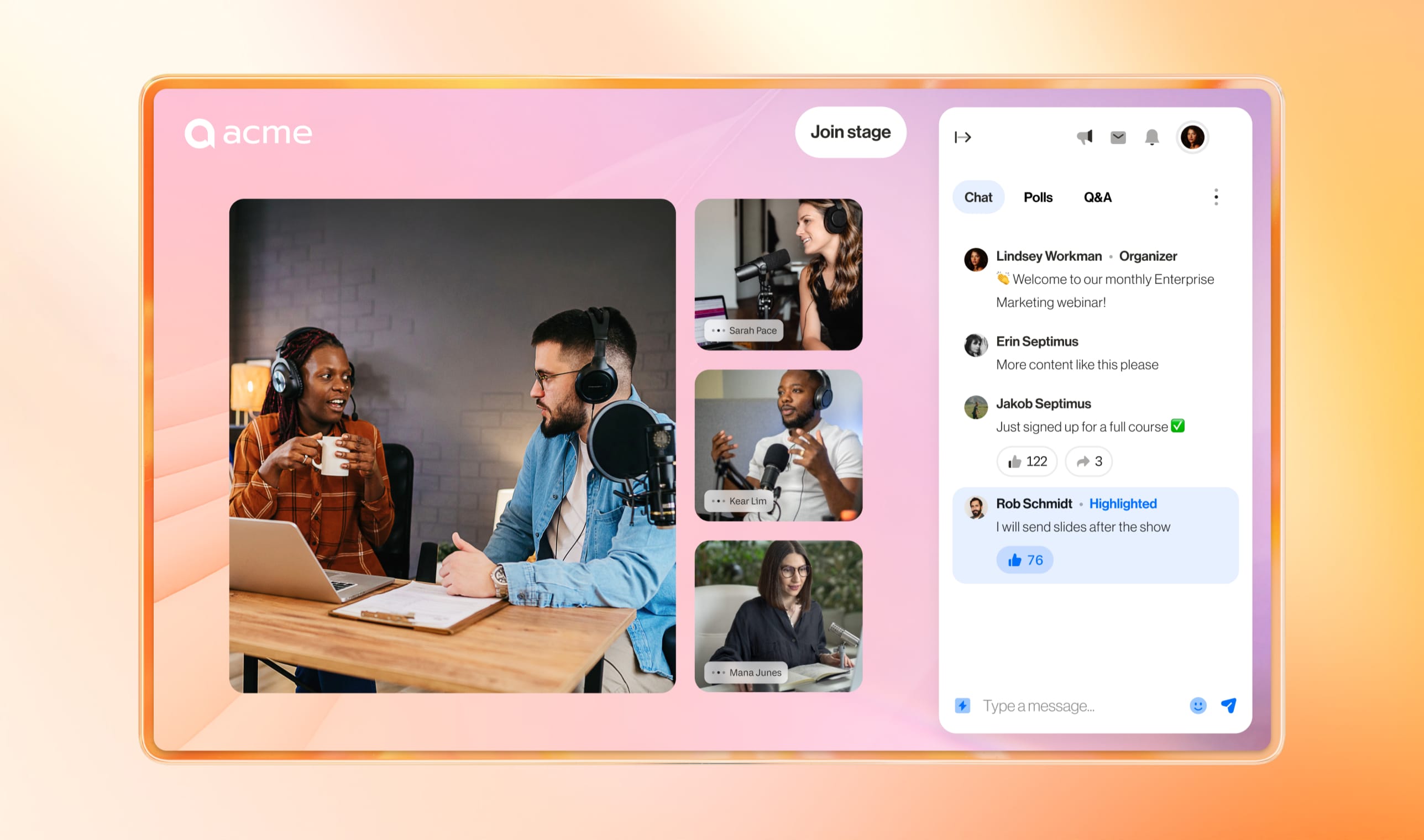 Chat, poll, and Q&A features on RingCentral virtual event platform