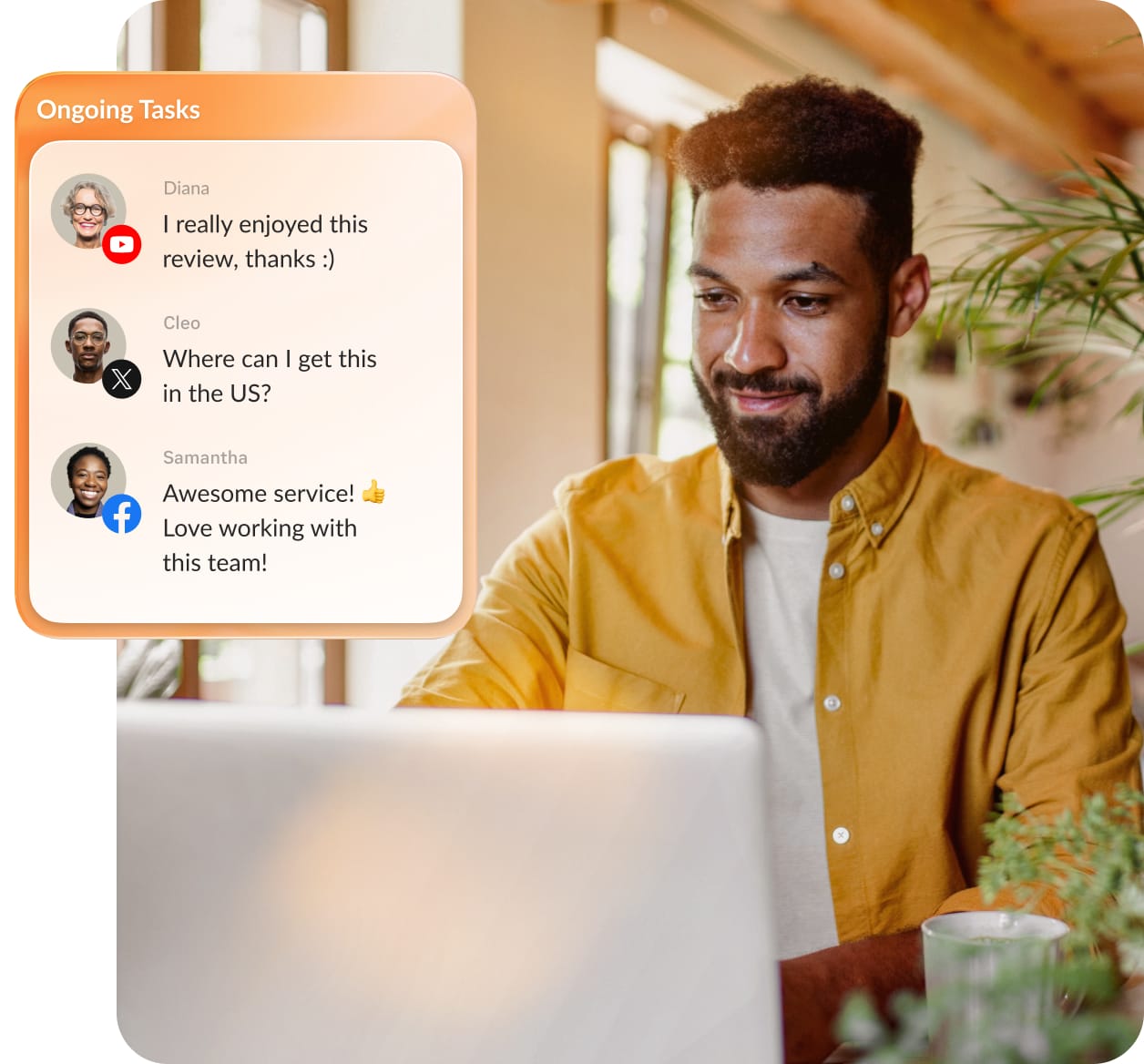 A male agent interacting with a client from a live chat app powered by the RingCentral RingCX app