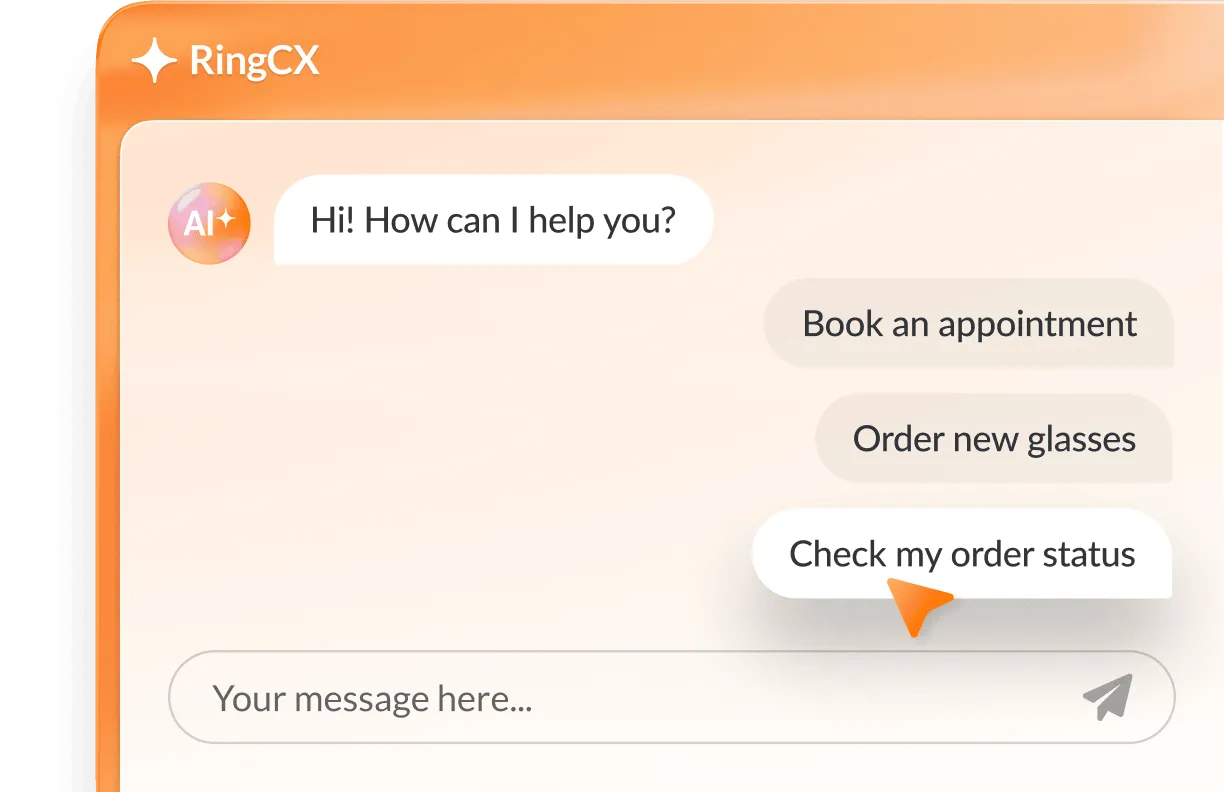 An image showing a chat conversation with intelligent virtual agent on RingCentral RingCX
