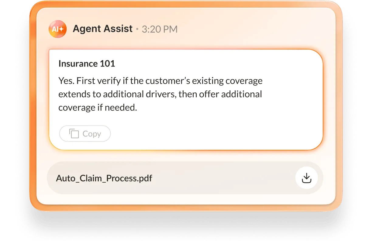 A customer support agent using RingCentral's AI assist