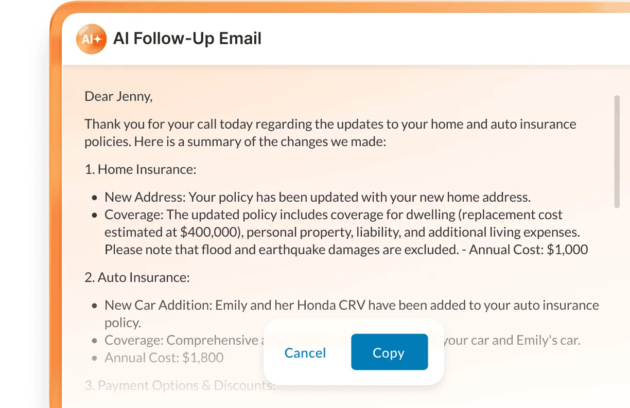A sample follow-up email generated using RingCentral's AI writer