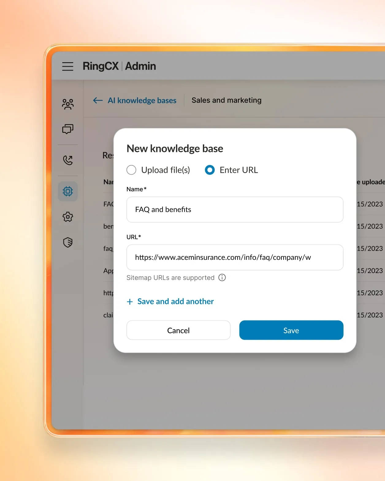 RingCentral RingCX Admin AI knowledge base set up feature