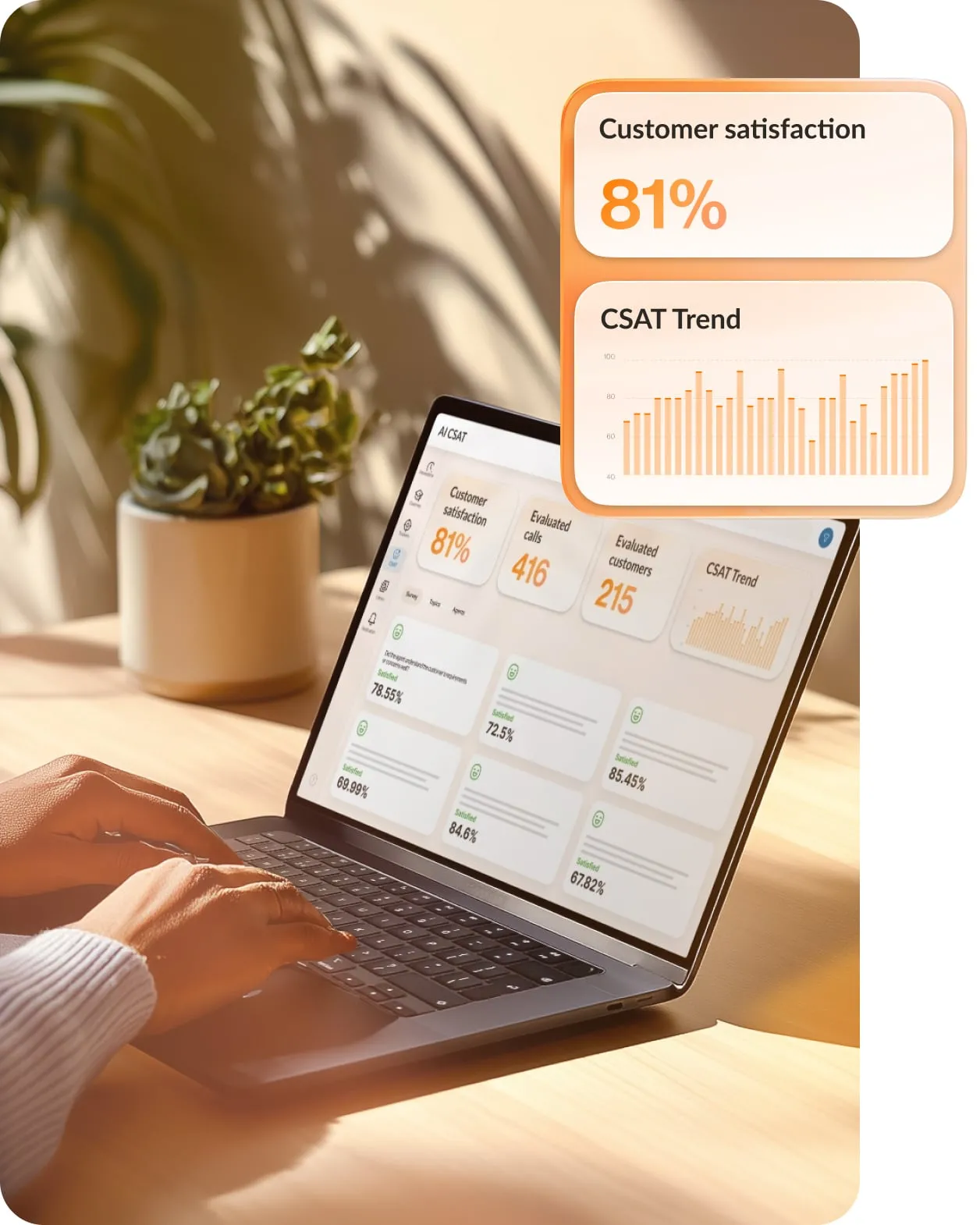 The RingCentral RingCX AI Agent Assist in use by a woman working on a laptop at home