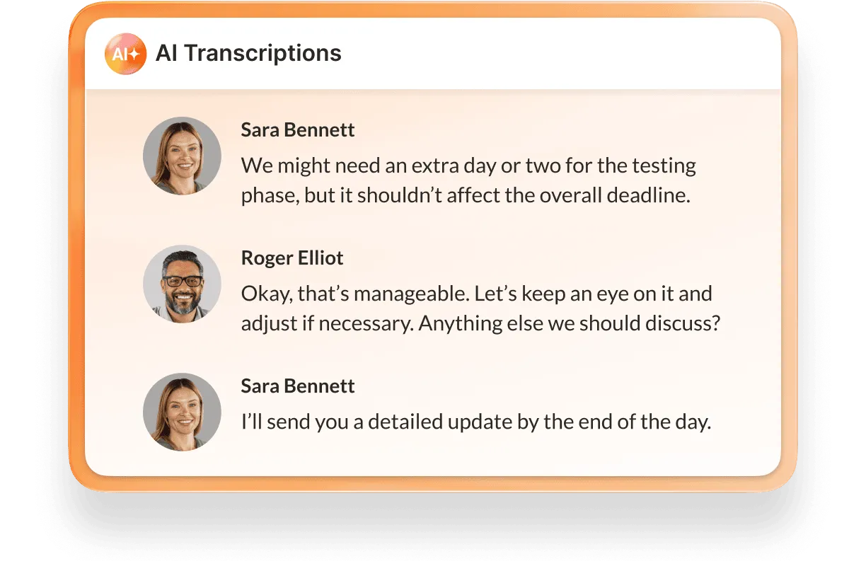 A sample transcript of an ongoing RingCentral Video meeting