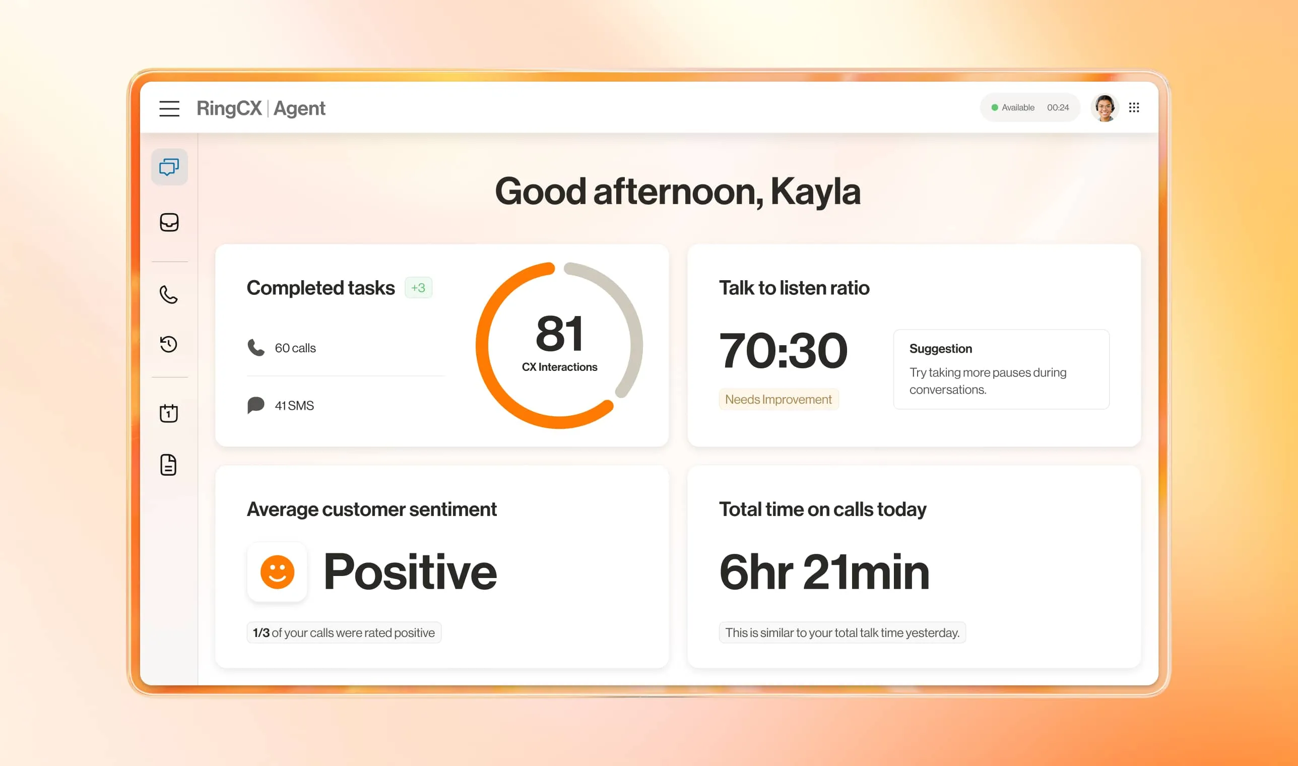 An image showing RingCentral RingCX Agent interface on desktop