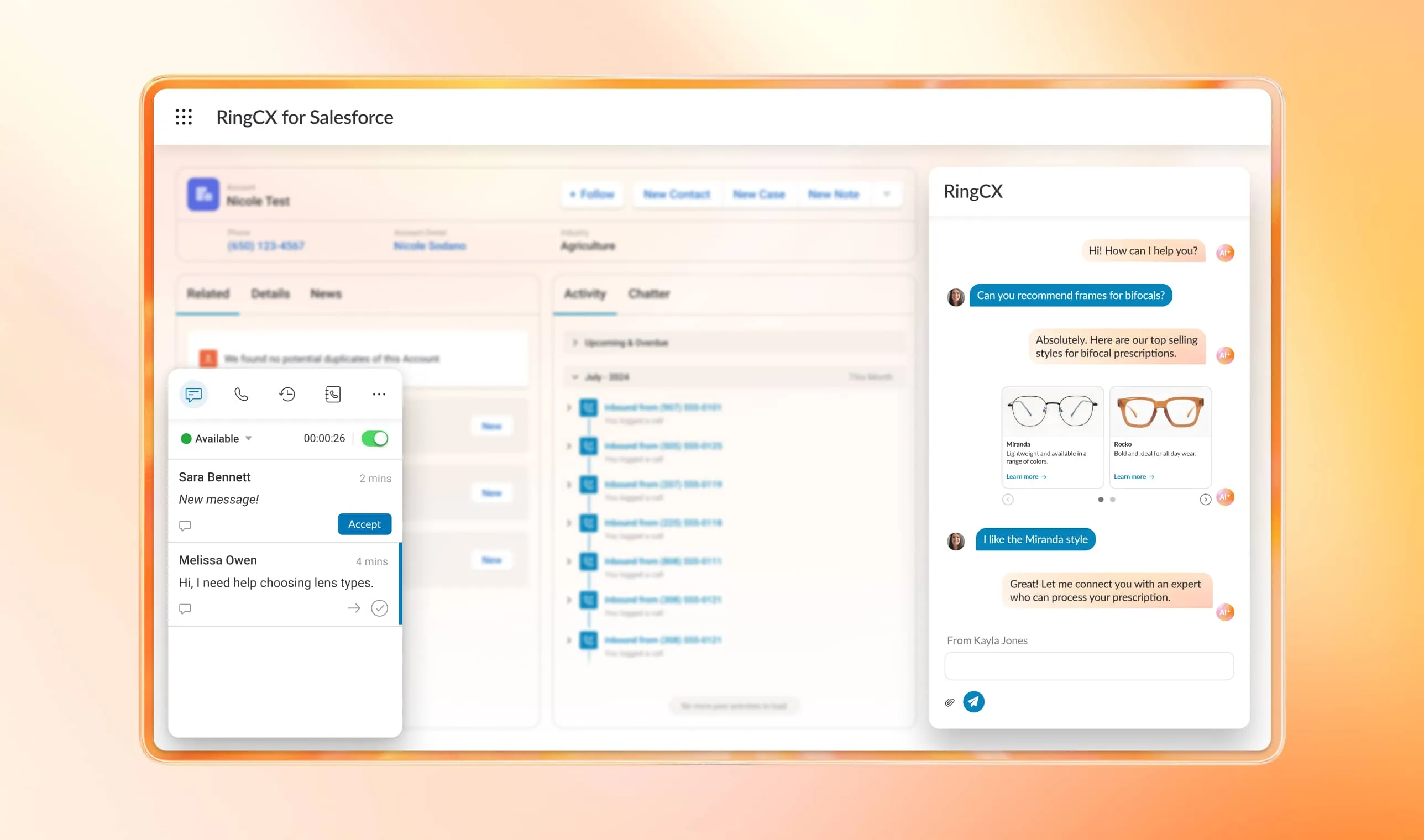 An image showing RingCentral RingCX for Salesforce integration