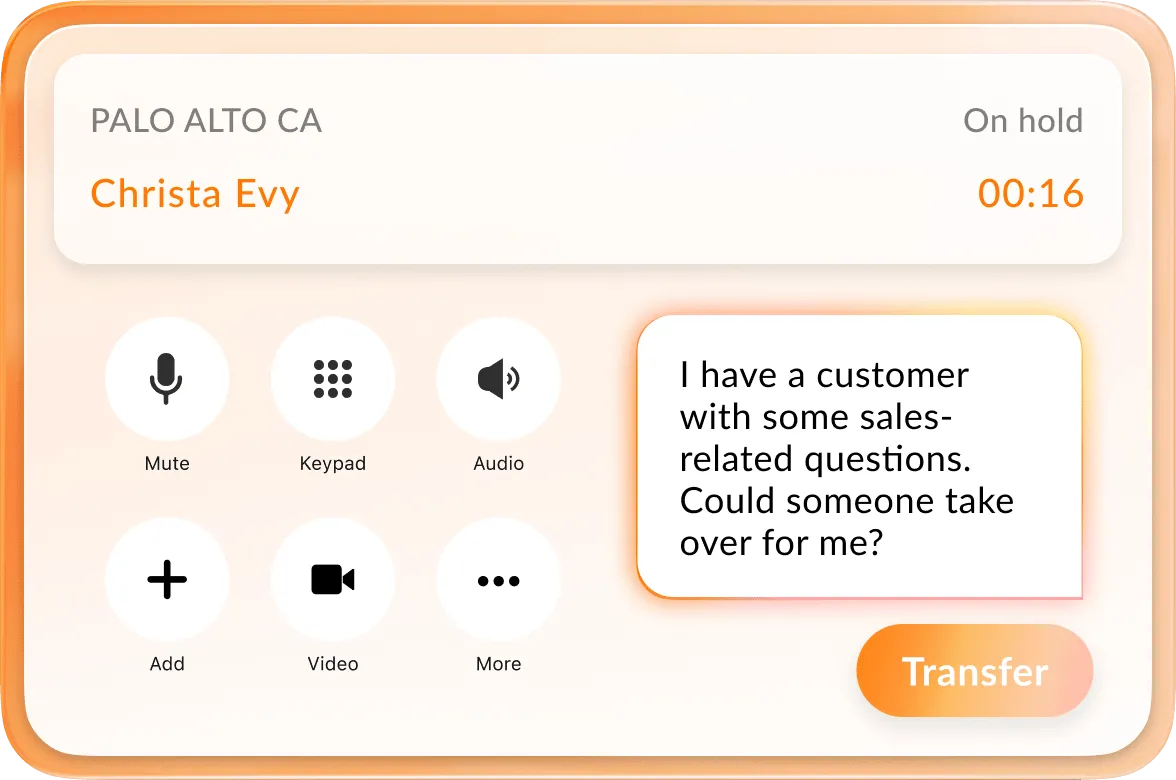 An image of RingCentral's warm transfer feature