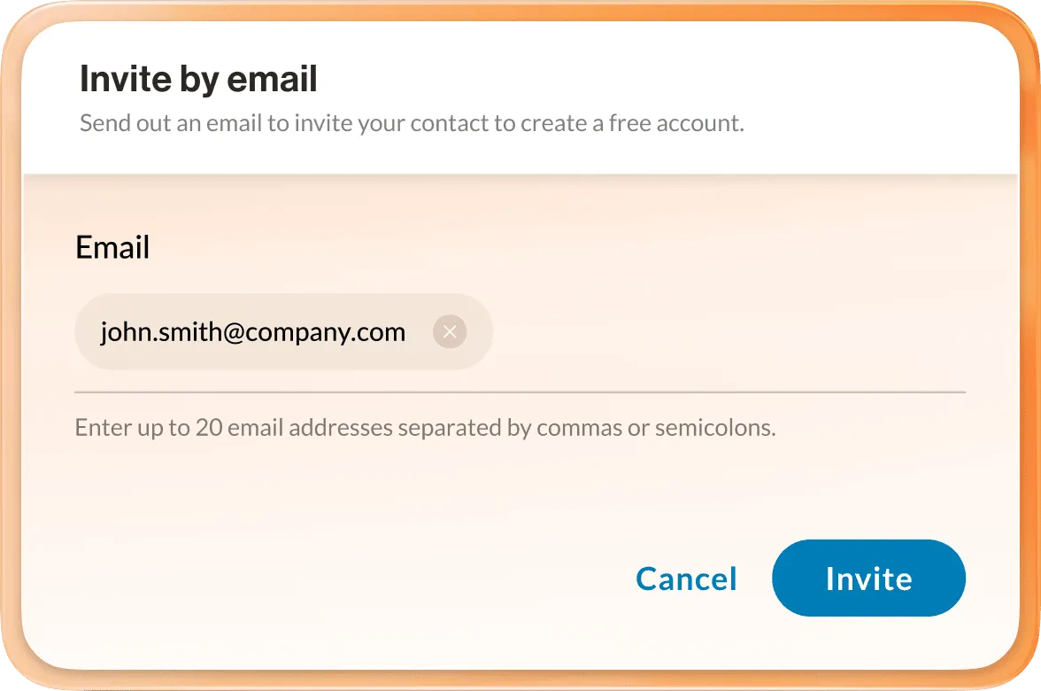The invite by email option of RingCentral Team messaging