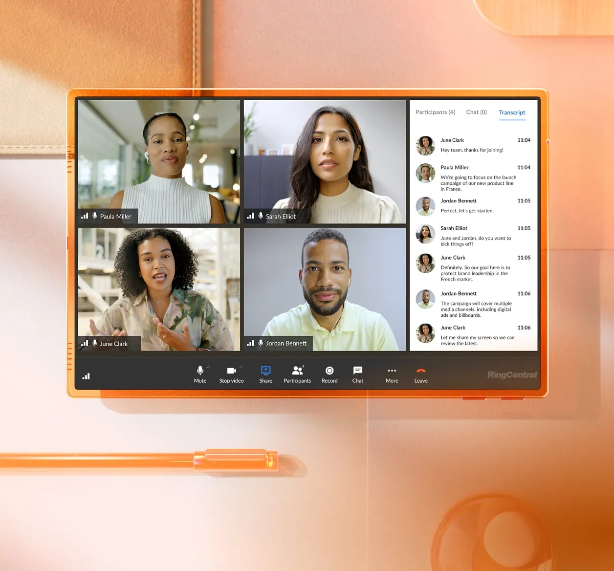 Real-time transcription displayed during a RingCentral Video meeting