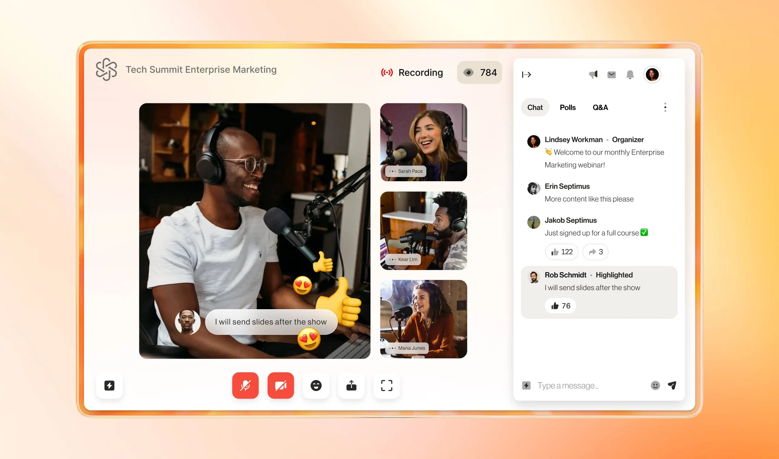 An image of showing the recording feature on RingCentral Events platform