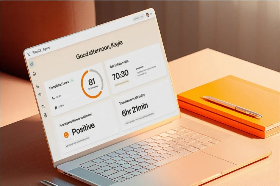 Open notebook showing the RingCX Agent user interface
