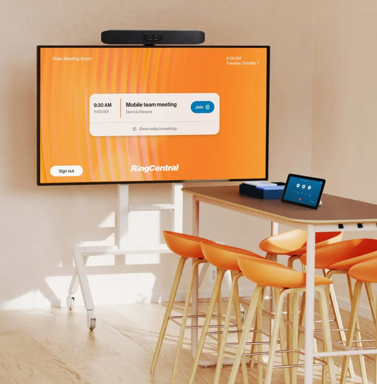 Upcoming meeting schedule shown on the conference room display screen